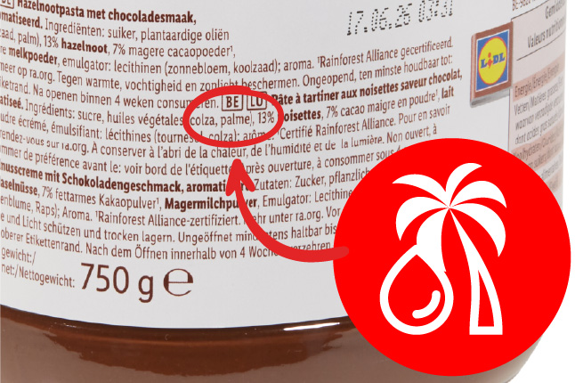 huile de palme mentionnée sur étiquette choco